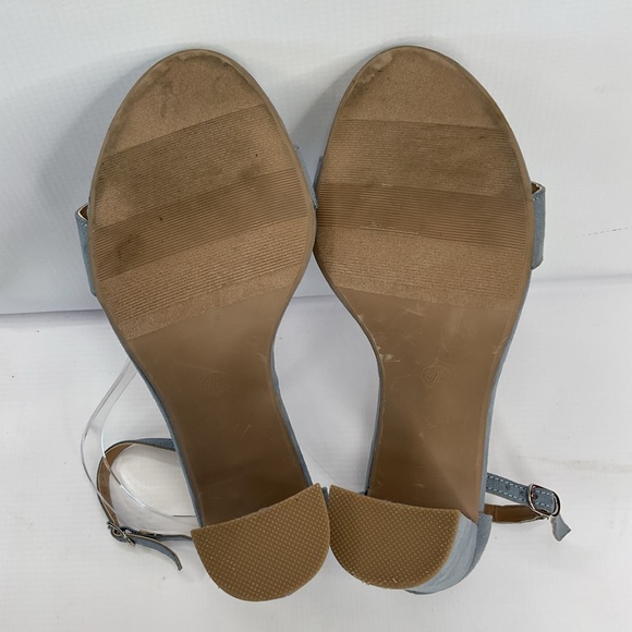 1510-Merona Women Blue Suede Open Toe Ankle Strap Stacked Chunky Heels - Picture 10 of 11